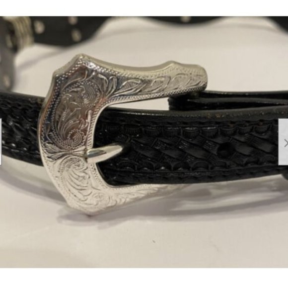 DDD 3-D Black Hand Tooled Leather Western Belt Sz 32 Braided Woven Cowgirl - Picture 4 of 6